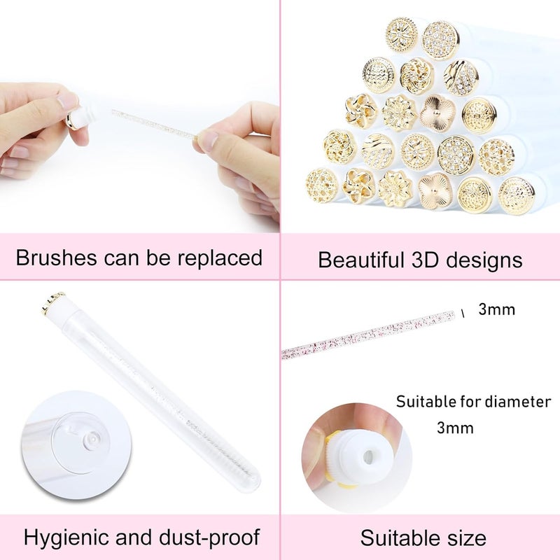 SenRocc 20pcs Mascara Wands Tube Reusable Lash Spoolies Eyelash Brush Tubes Spoolies Golden Metal Lash Extension Brushes Applicators Makeup Tools (Golden Metal-3-MIX) - Image 2